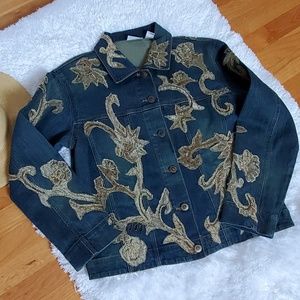 CHICO'S Never Worn Vintage Embellished / Embroidered Jean Jacket